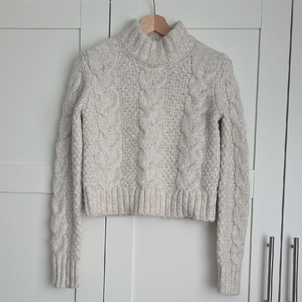 American Eagle Outfitters Cable Knit Turtleneck Sweater - Cream/Ivory